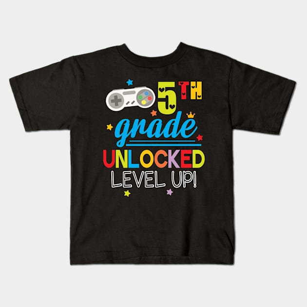 Gamer Students 5th Grade Unlocked Level Up Back To School Kids T-Shirt by joandraelliot